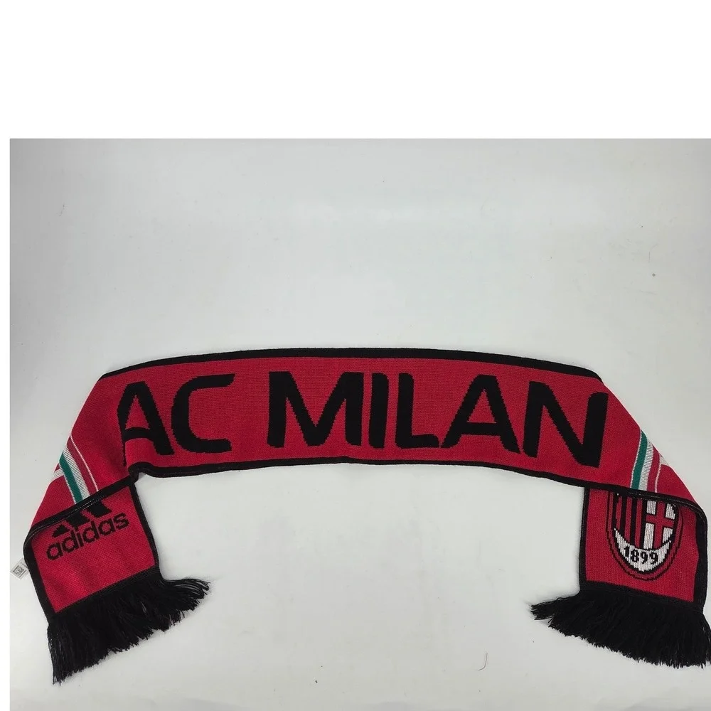 Adidas AC Milan Soccer Scarf Red Black Checkered Striped W38585 AZ4001